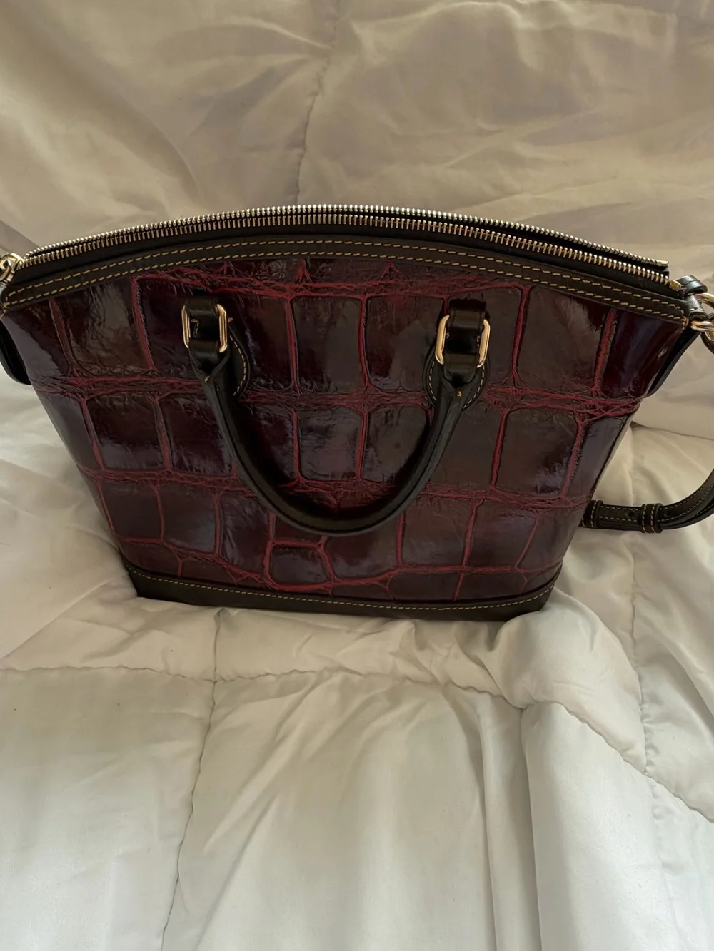 Dooney & Bourke Burgundy Croc-Embossed Satchel w/Removable Wristlet & Wallet Set